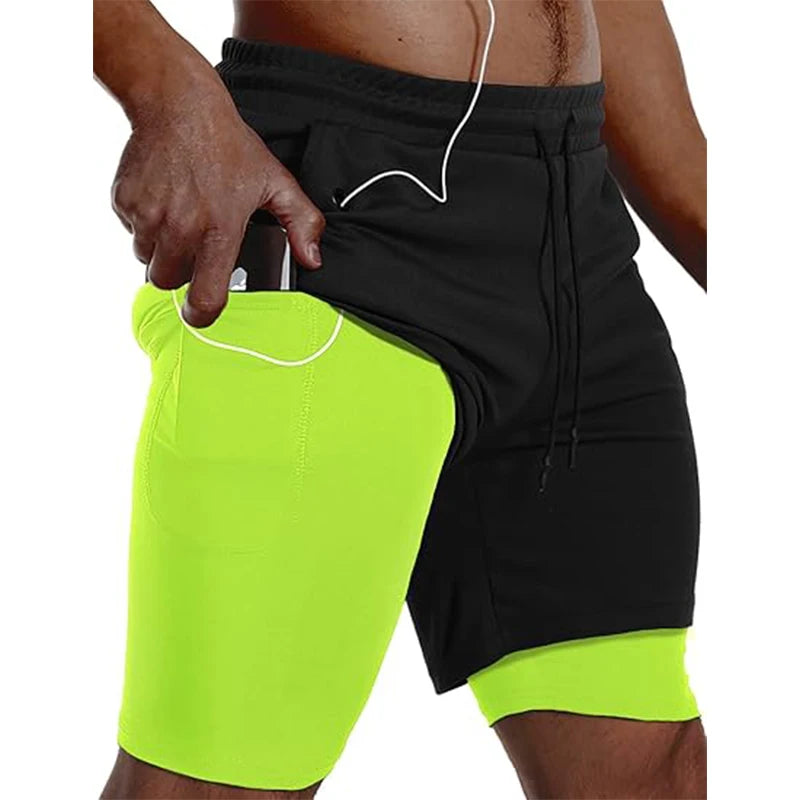 Men’s 2-in-1 Sport Shorts Double Layer Running Gym Fitness
