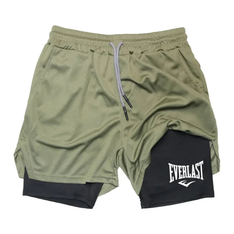 Men’s  2-in-1 Compression Gym Shorts Quick Dry