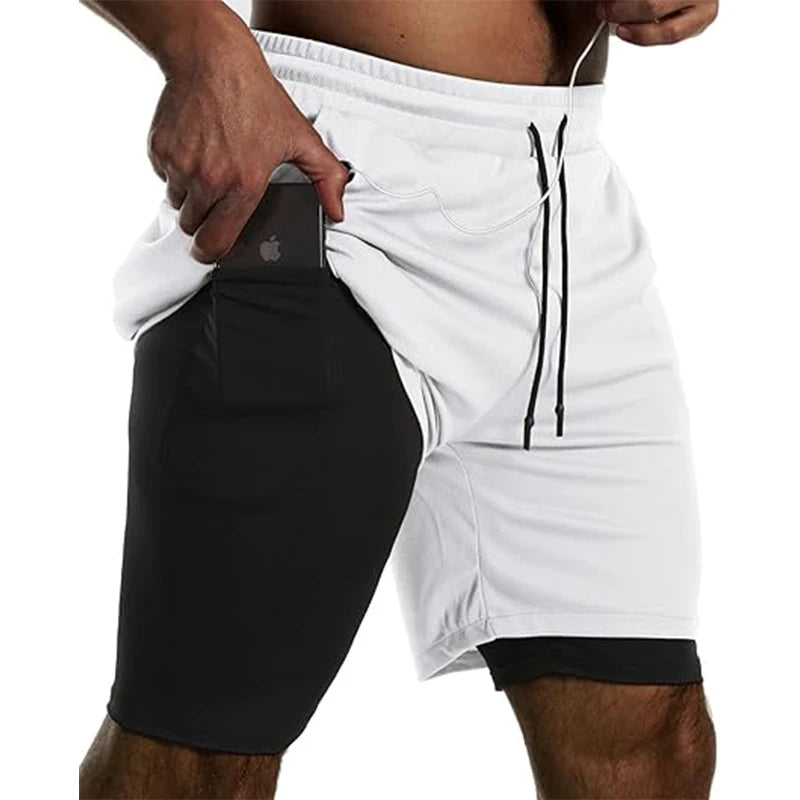 Men’s 2-in-1 Sport Shorts Double Layer Running Gym Fitness
