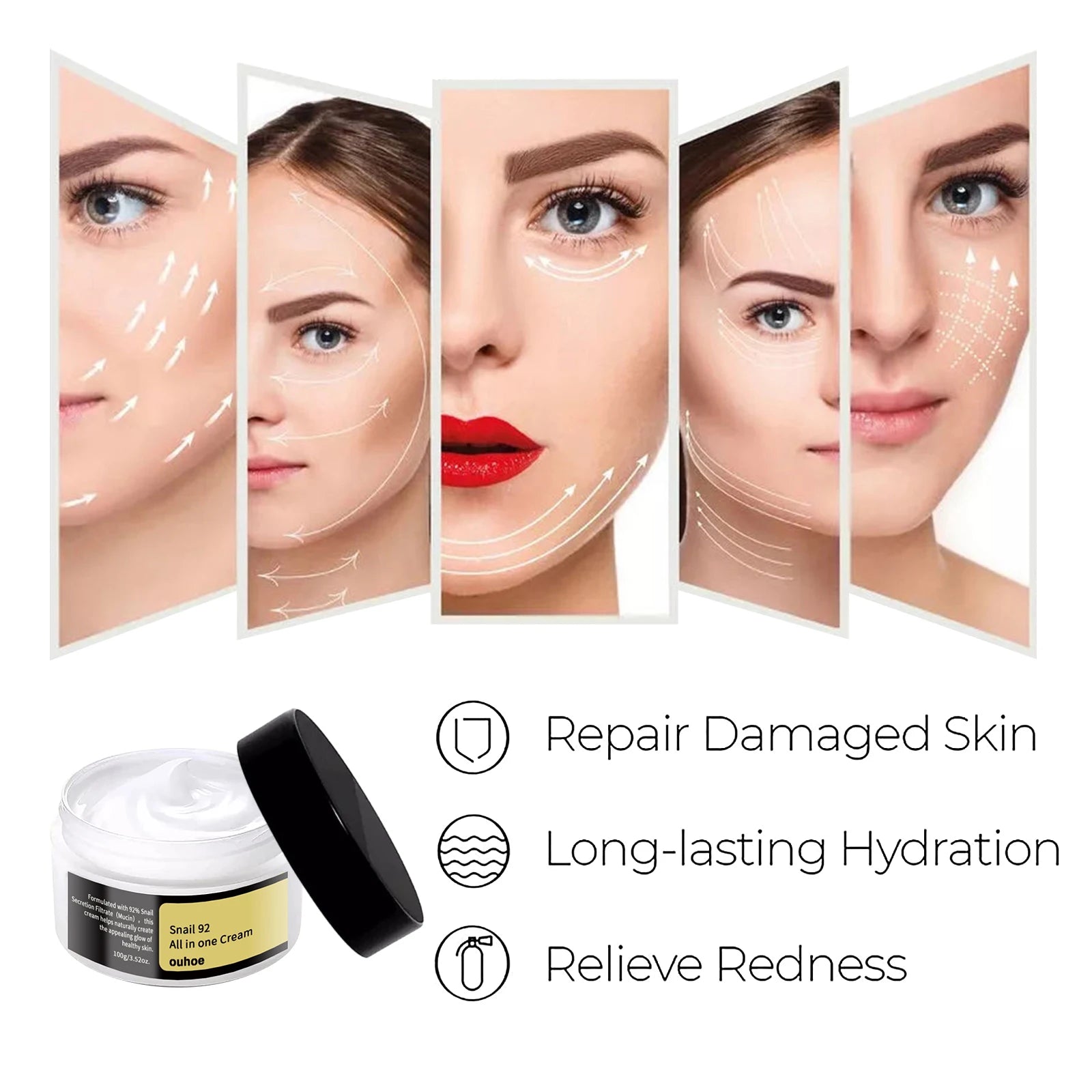 Snail Mucin Cream 92% Hydrating Repairing Face Moisturizer Korean