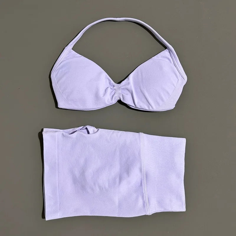 2-Piece Women’s Yoga Set Strappy Bra Scrunch Shorts