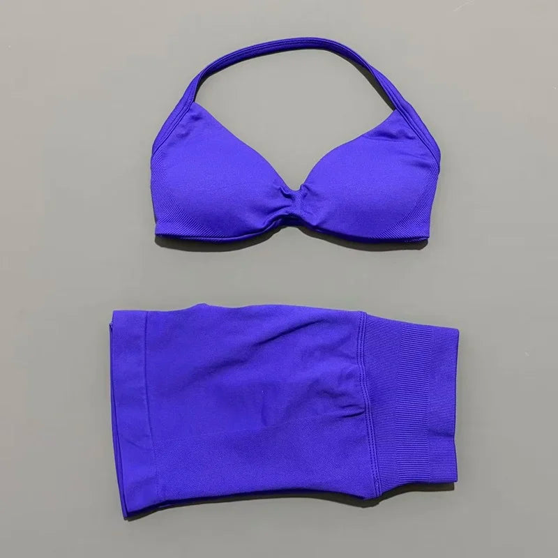 2-Piece Women’s Yoga Set Strappy Bra Scrunch Shorts