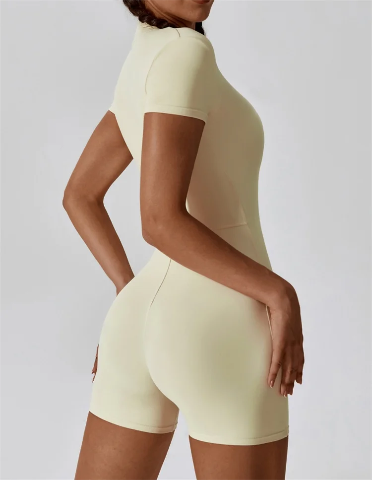 Nude One-Piece Yoga Jumpsuit Stand Collar Half Zipper Fitness