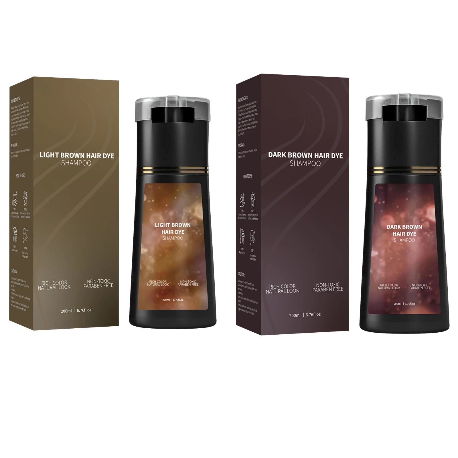 Hair Dye Shampoo 200ml Quick Color Brown Black Gentle Care