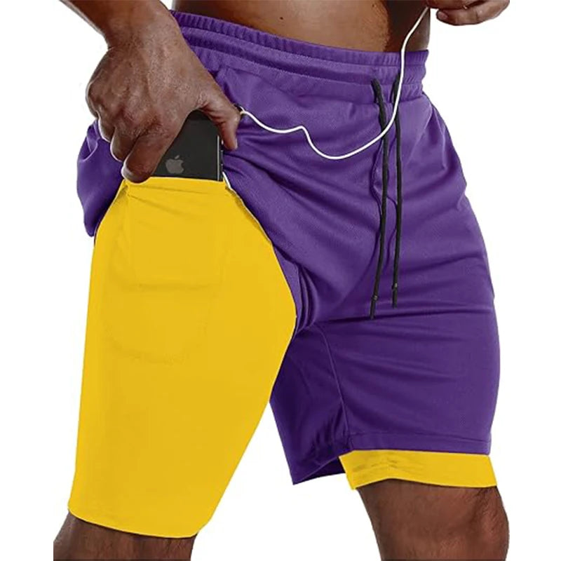 Men’s 2-in-1 Sport Shorts Double Layer Running Gym Fitness