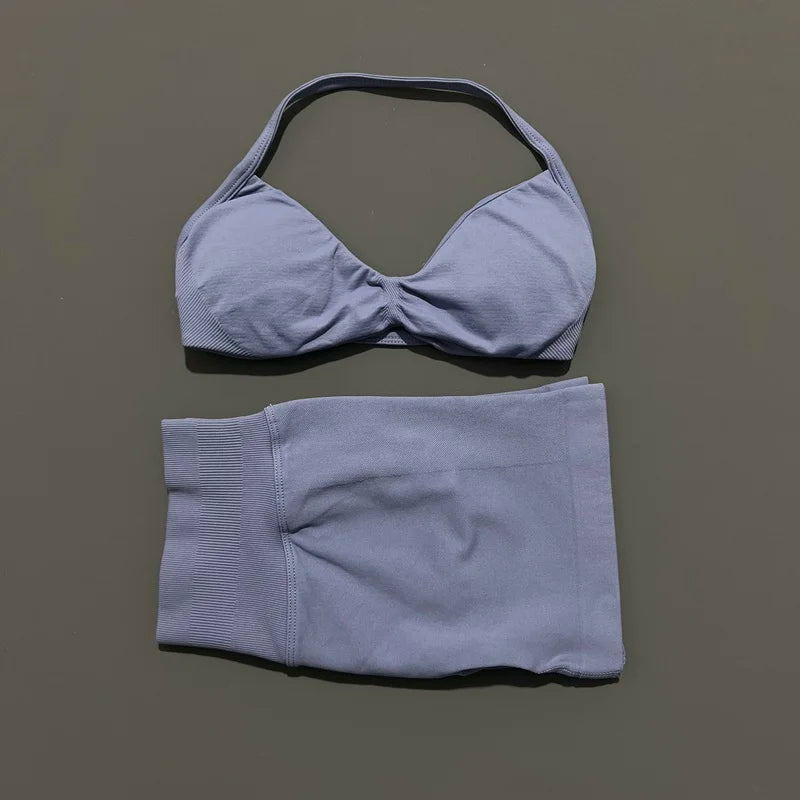 2-Piece Women’s Yoga Set Strappy Bra Scrunch Shorts