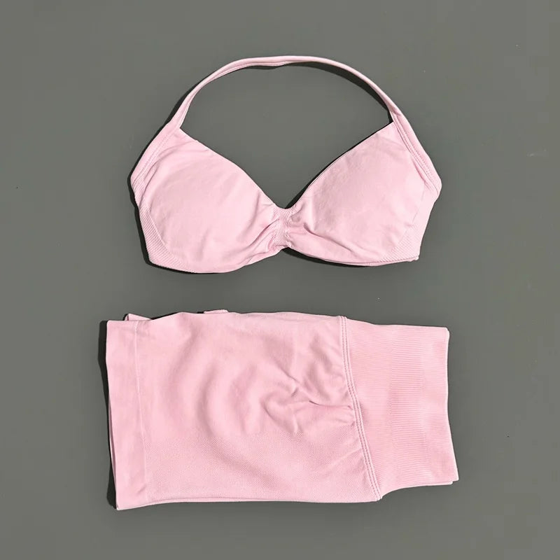 2-Piece Women’s Yoga Set Strappy Bra Scrunch Shorts