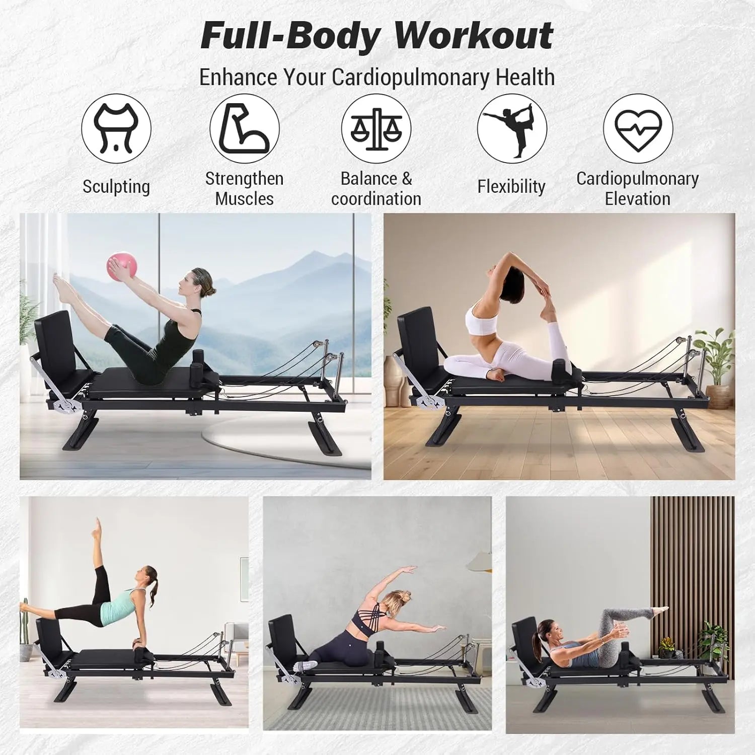 Foldable Pilates Reformer Machine Adjustable Height Jump Board Home Gym