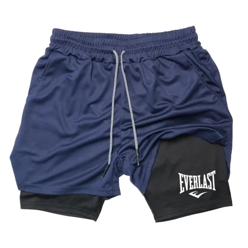 Men’s  2-in-1 Compression Gym Shorts Quick Dry