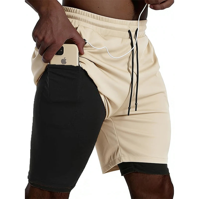 Men’s 2-in-1 Sport Shorts Double Layer Running Gym Fitness