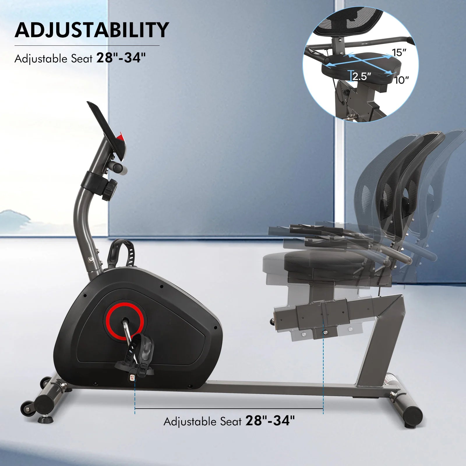 Recumbent Exercise Bike 8-Level Resistance Quiet Home Fitness Bike