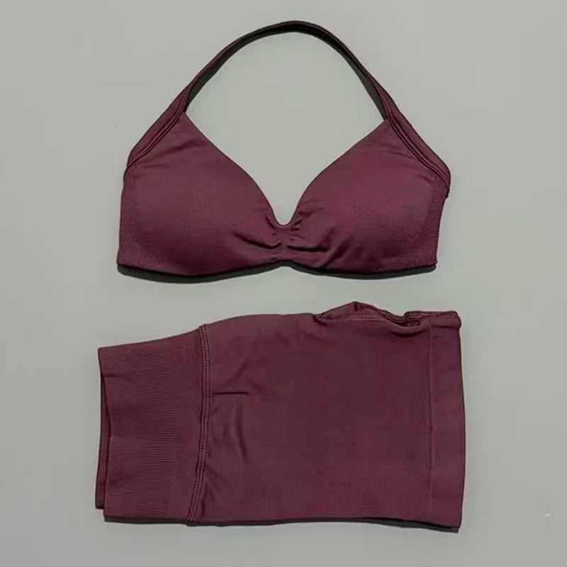 2-Piece Women’s Yoga Set Strappy Bra Scrunch Shorts