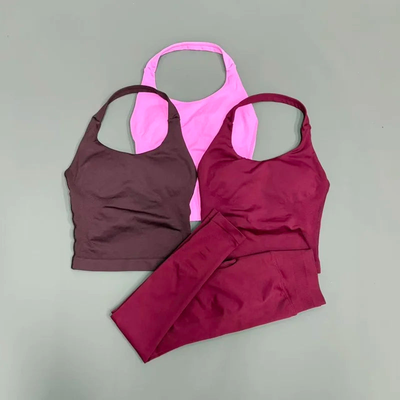 2-Piece Women’s Yoga Set Halter Top Peach Lift Leggings