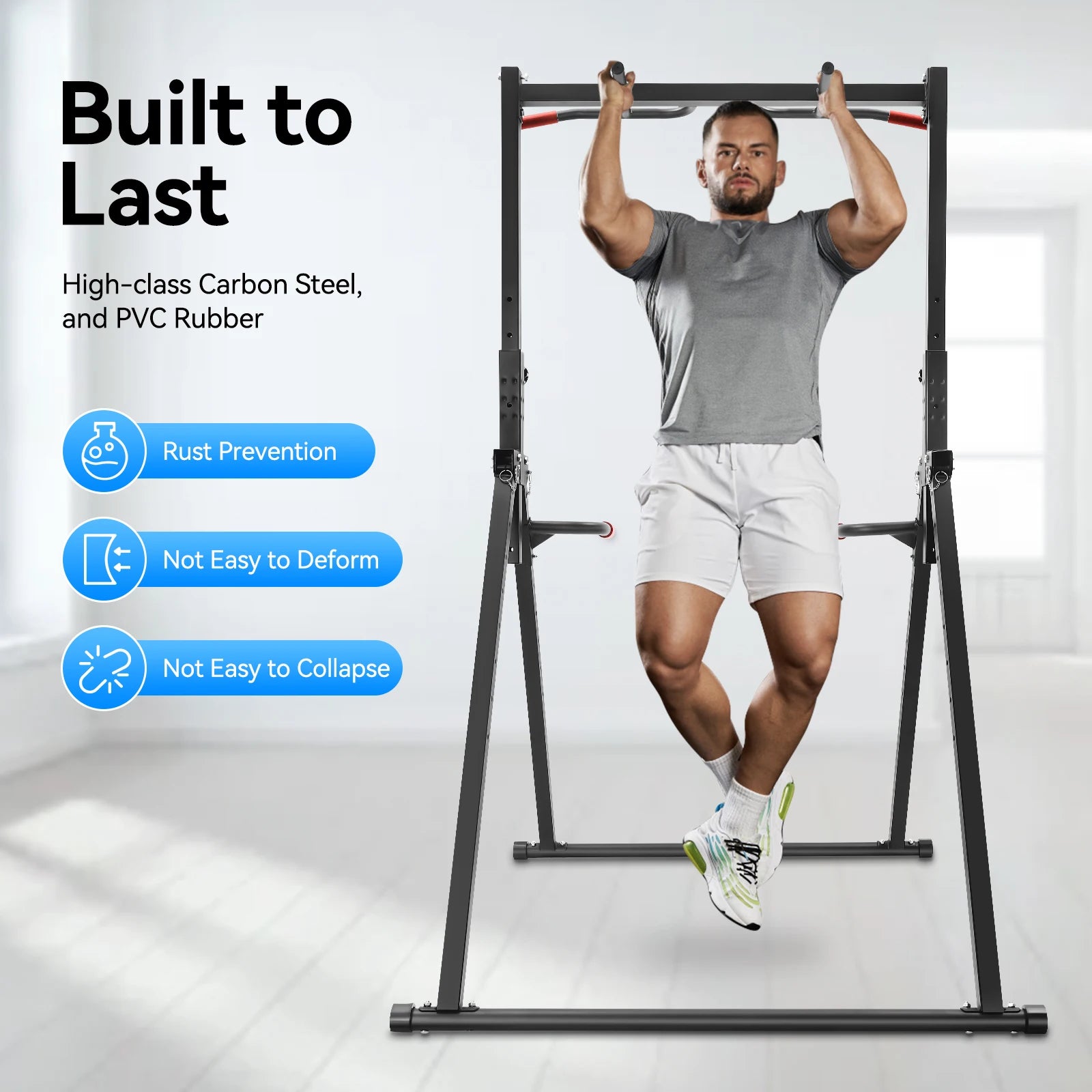 Power Tower Pull Up Dip Station Adjustable Height Home Gym 440LBS