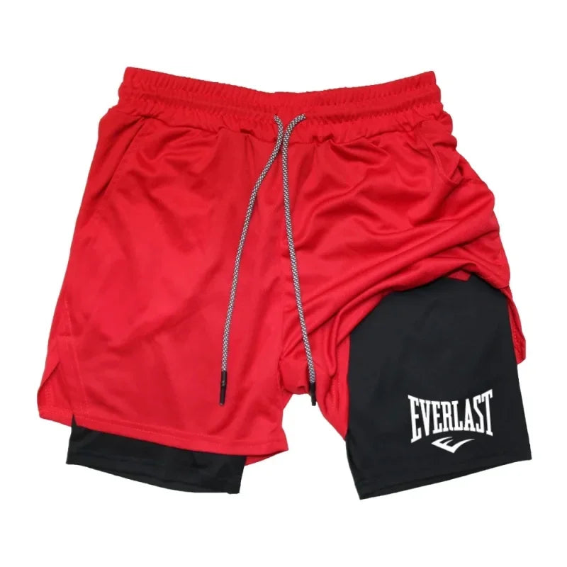 Men’s  2-in-1 Compression Gym Shorts Quick Dry