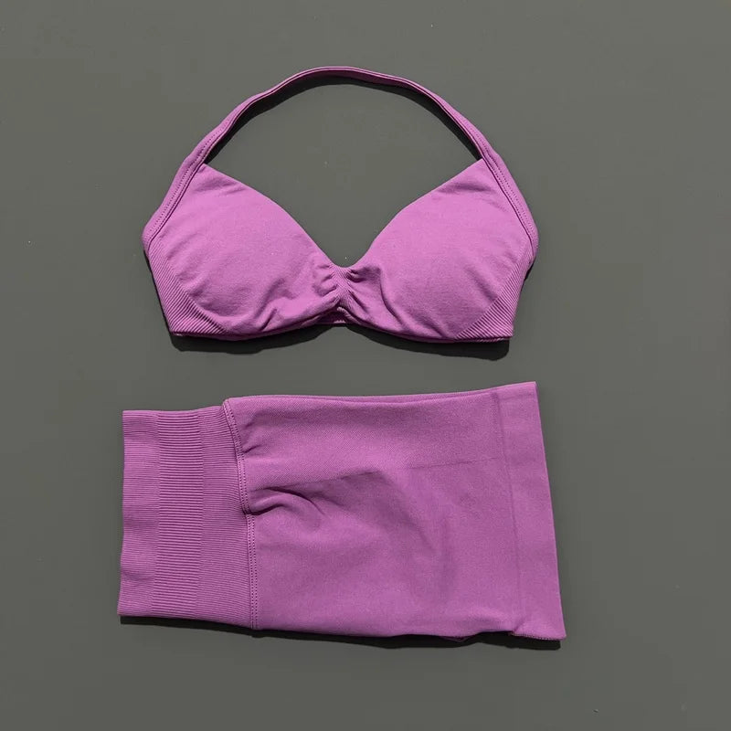 2-Piece Women’s Yoga Set Strappy Bra Scrunch Shorts