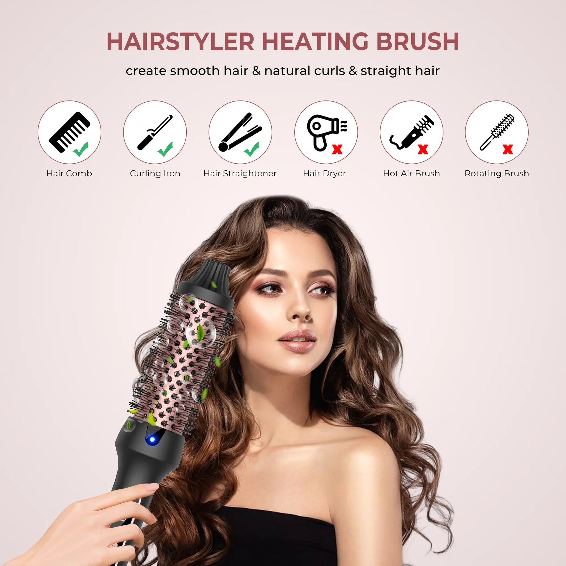 3-in-1 Thermal Ionic Heated Round Hair Brush Curler Styler