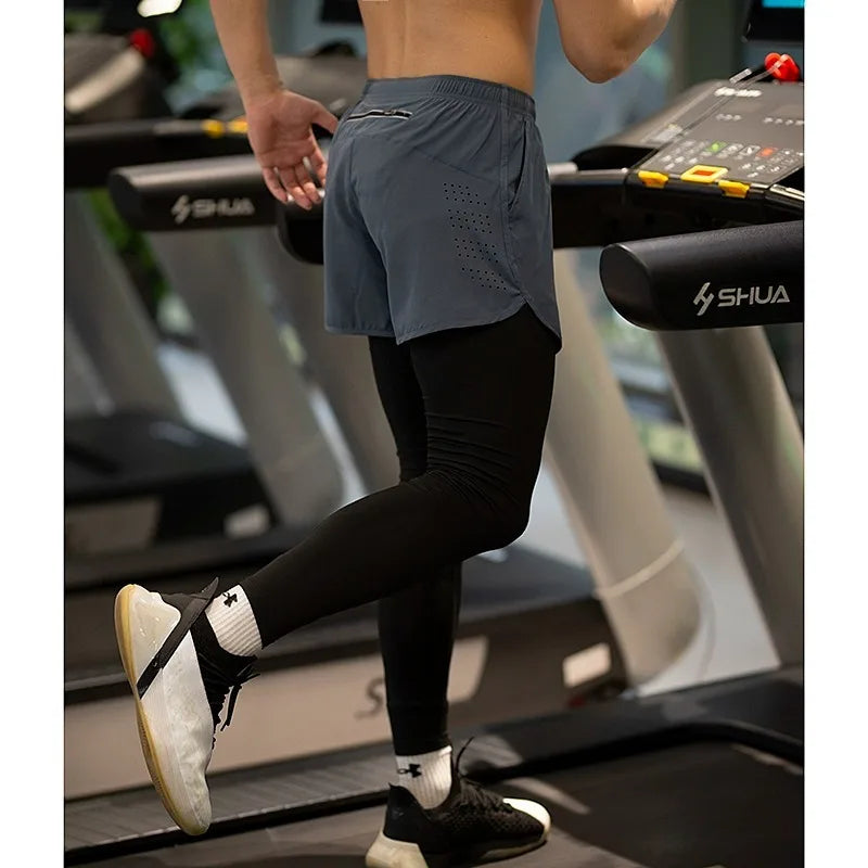Men’s 2-in-1 Running Tights Quick Dry Elastic Marathon Pants