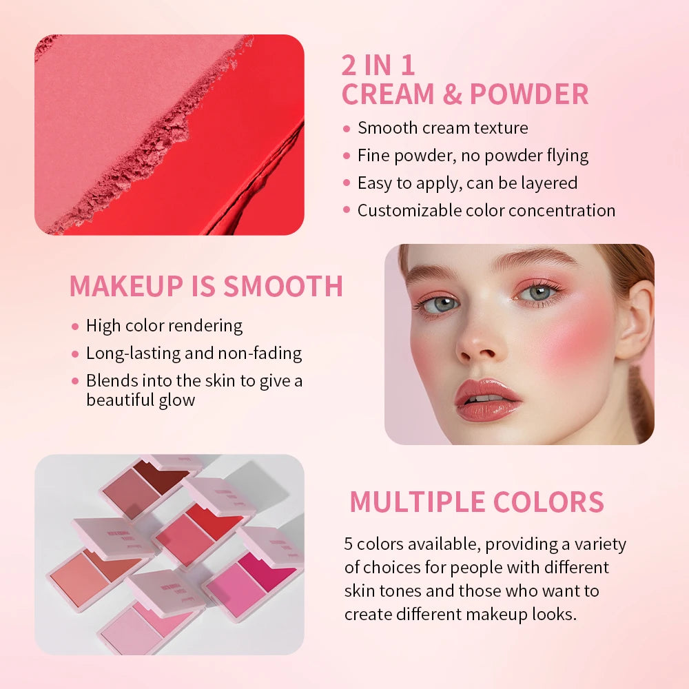 5-Color Cream & Powder Matte Blush Palette High Pigment