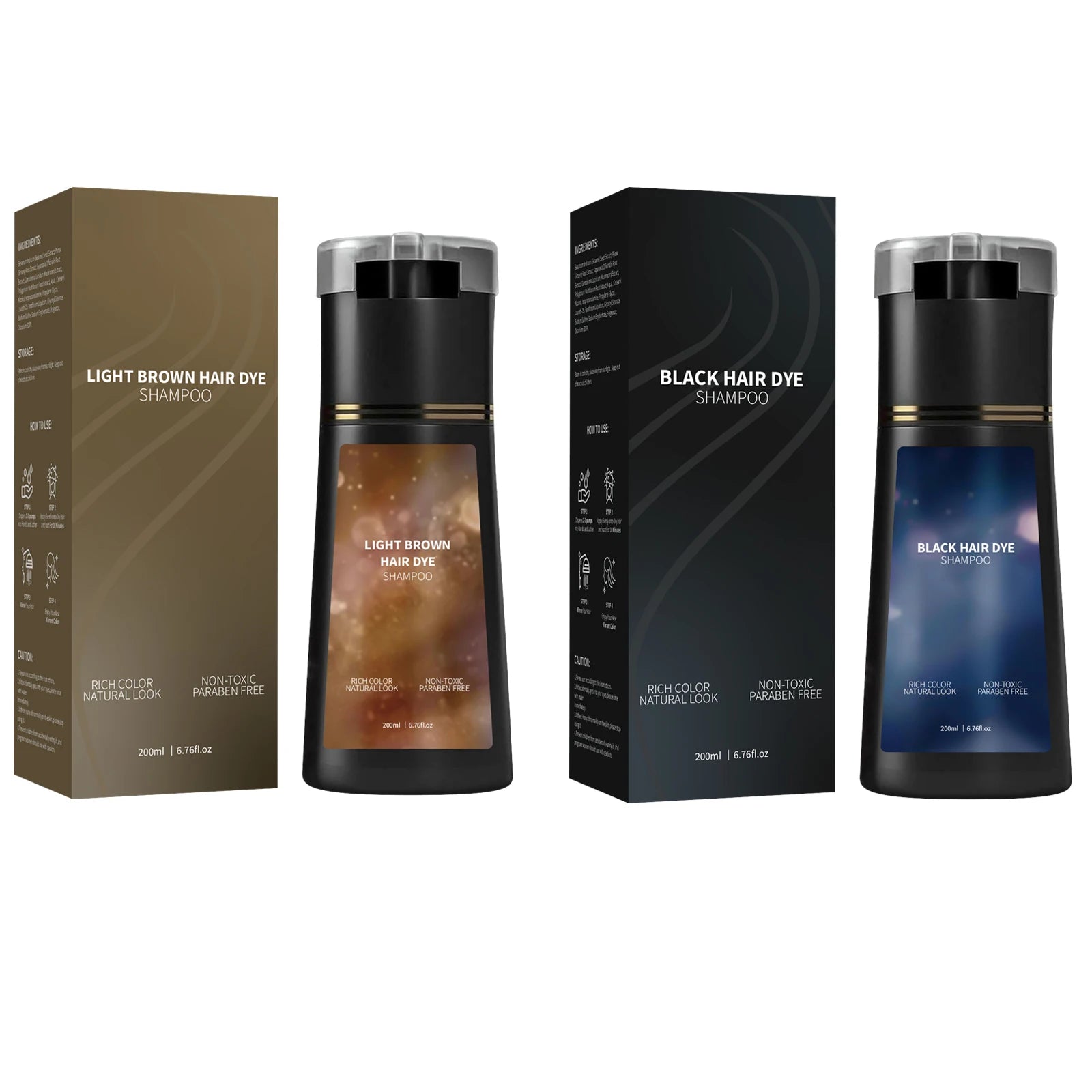 Hair Dye Shampoo 200ml Quick Color Brown Black Gentle Care
