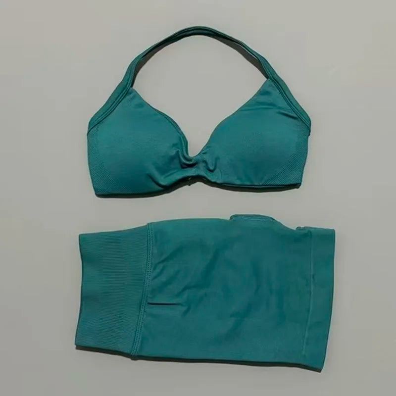 2-Piece Women’s Yoga Set Strappy Bra Scrunch Shorts