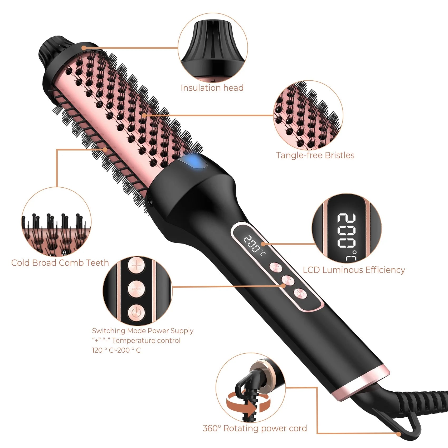 3-in-1 Thermal Ionic Heated Round Hair Brush Curler Styler