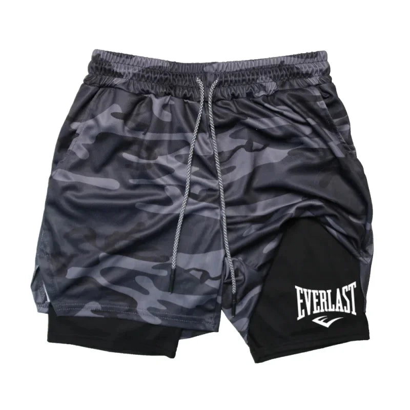 Men’s  2-in-1 Compression Gym Shorts Quick Dry
