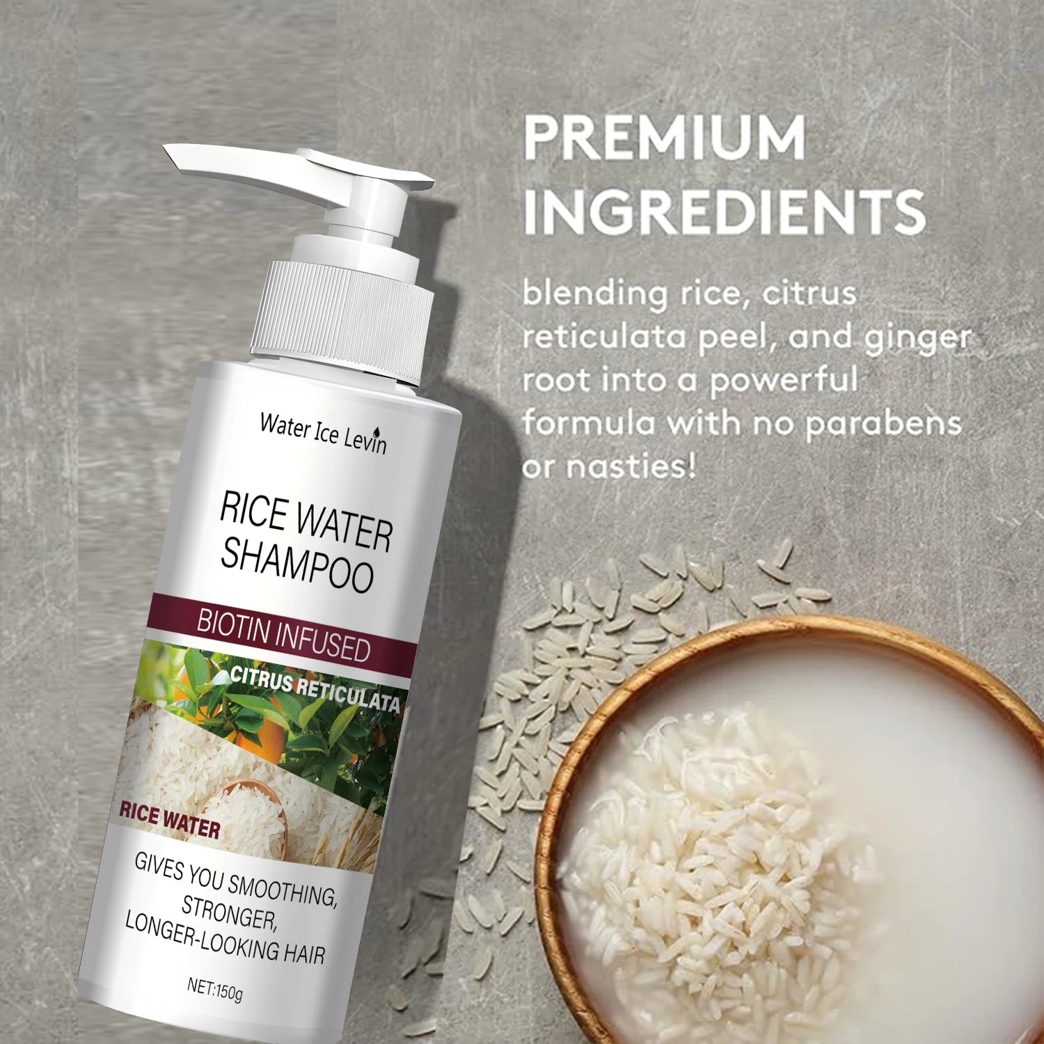 Rice Water Shampoo Biotin Keratin Strengthening Smoothing Hair Care