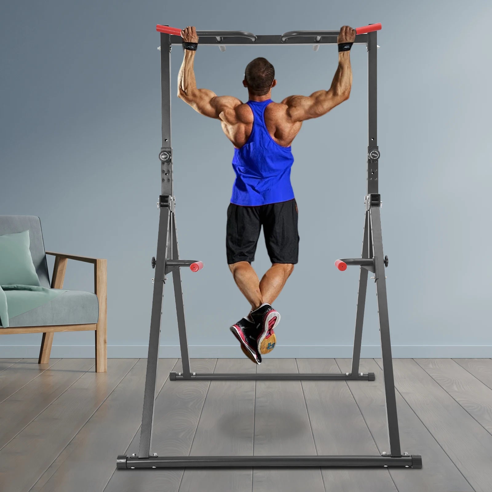 Power Tower Pull Up Dip Station Adjustable Height Home Gym 440LBS