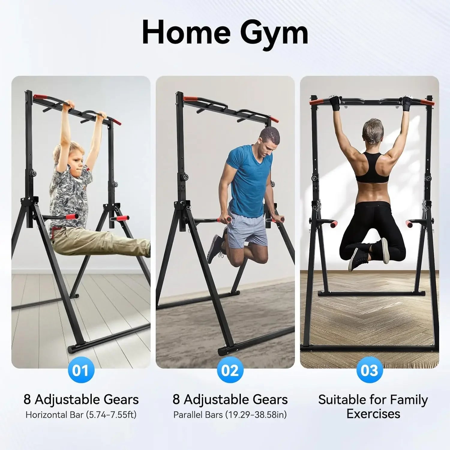 Power Tower Pull Up Dip Station Adjustable Height Home Gym 440LBS