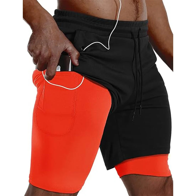 Men’s 2-in-1 Sport Shorts Double Layer Running Gym Fitness