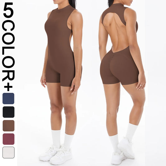 Sleeveless Backless Yoga Jumpsuit Women Solid Color Fitness Bodysuit