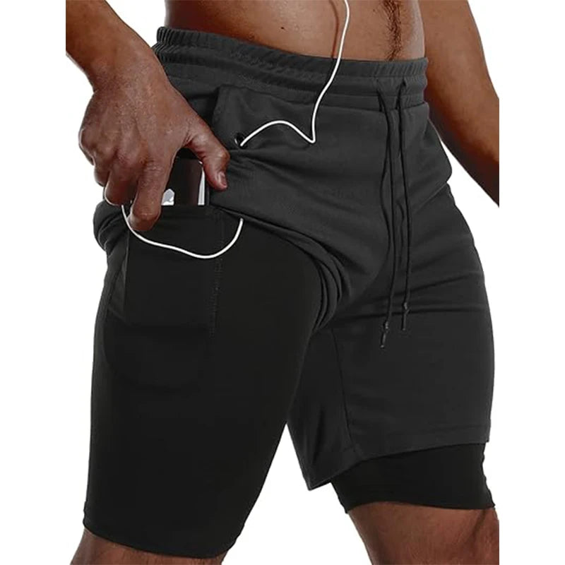 Men’s 2-in-1 Sport Shorts Double Layer Running Gym Fitness