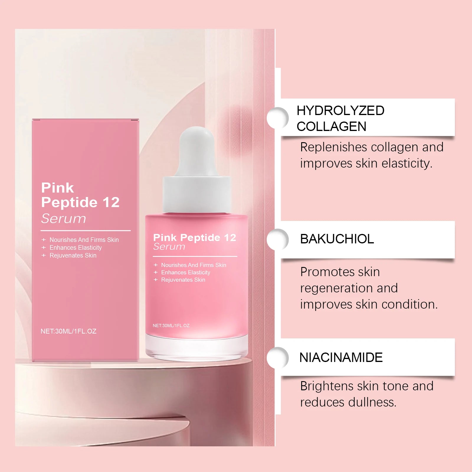 Pink Peptide 12 Serum Niacinamide Hydrating Brightening Glass Skin
