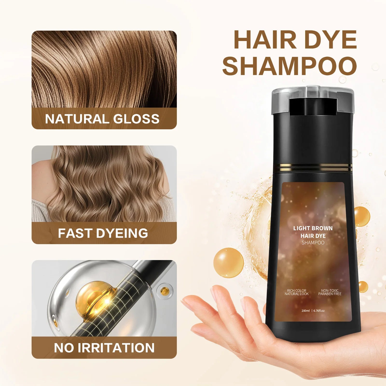 Hair Dye Shampoo 200ml Quick Color Brown Black Gentle Care