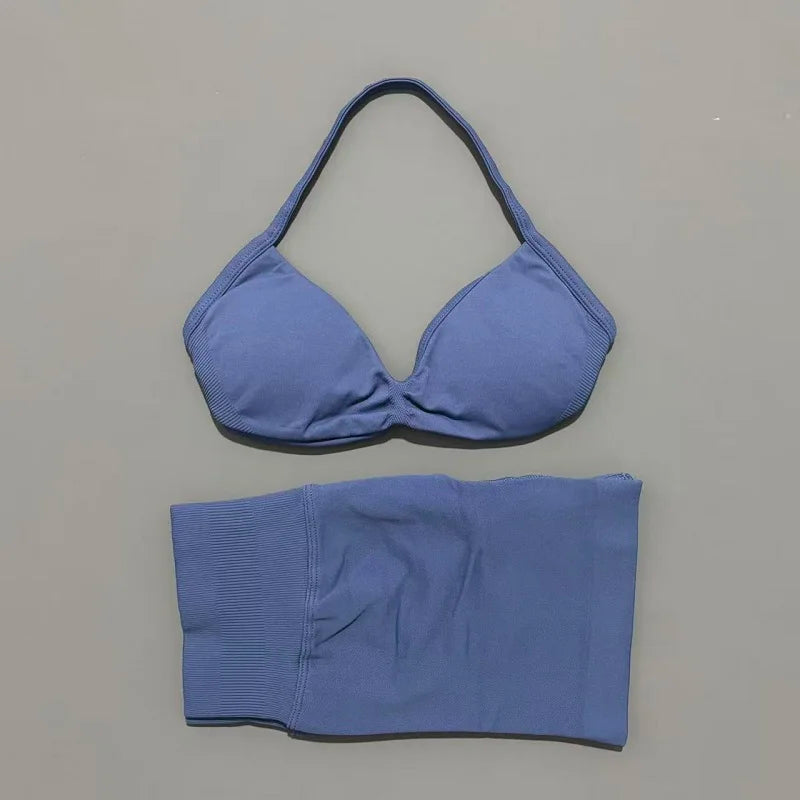 2-Piece Women’s Yoga Set Strappy Bra Scrunch Shorts
