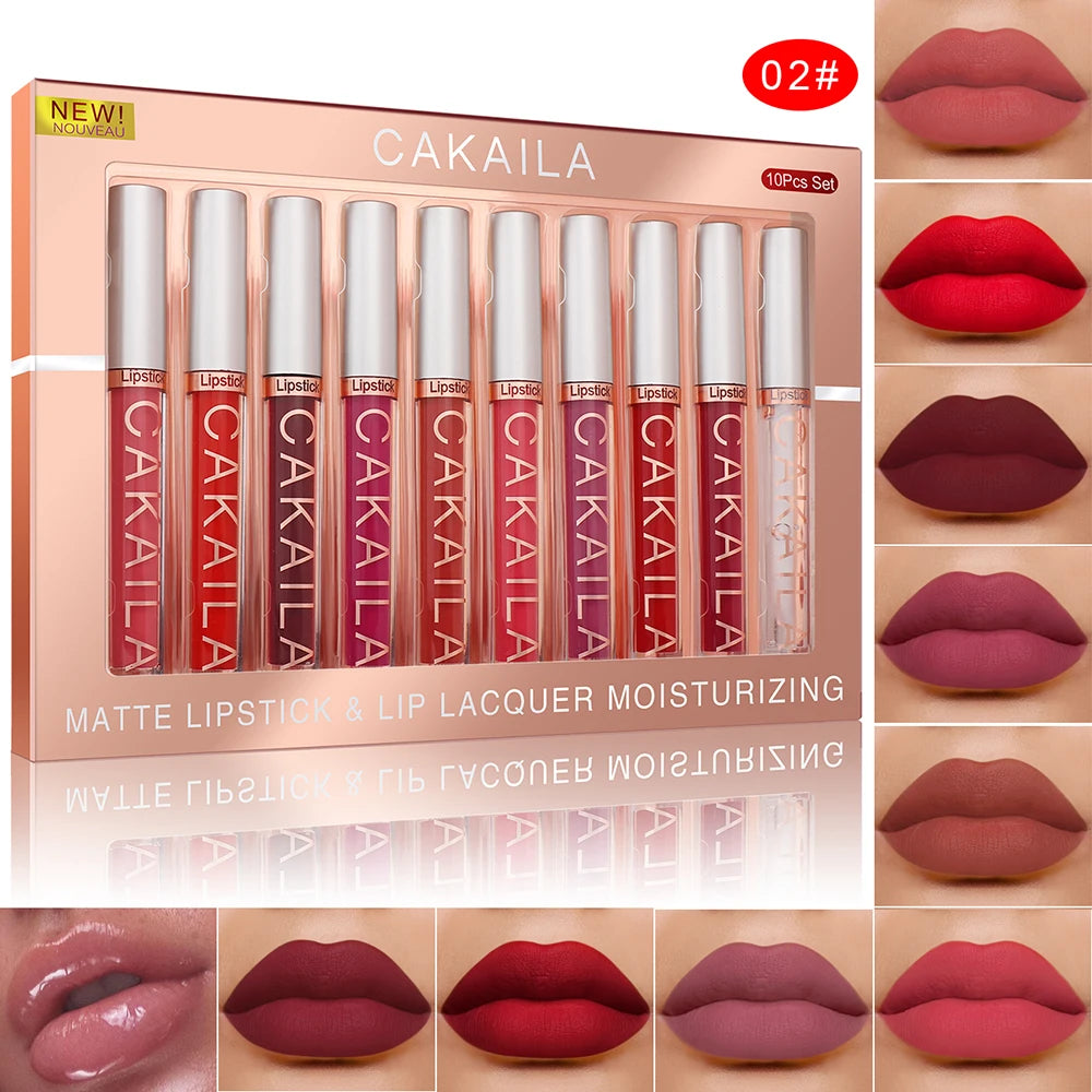 10pcs Matte Liquid Lipstick Set Waterproof Velvet Lip Gloss Lip Oil