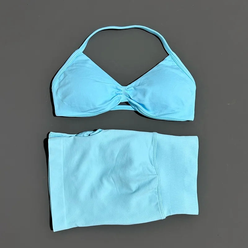 2-Piece Women’s Yoga Set Strappy Bra Scrunch Shorts