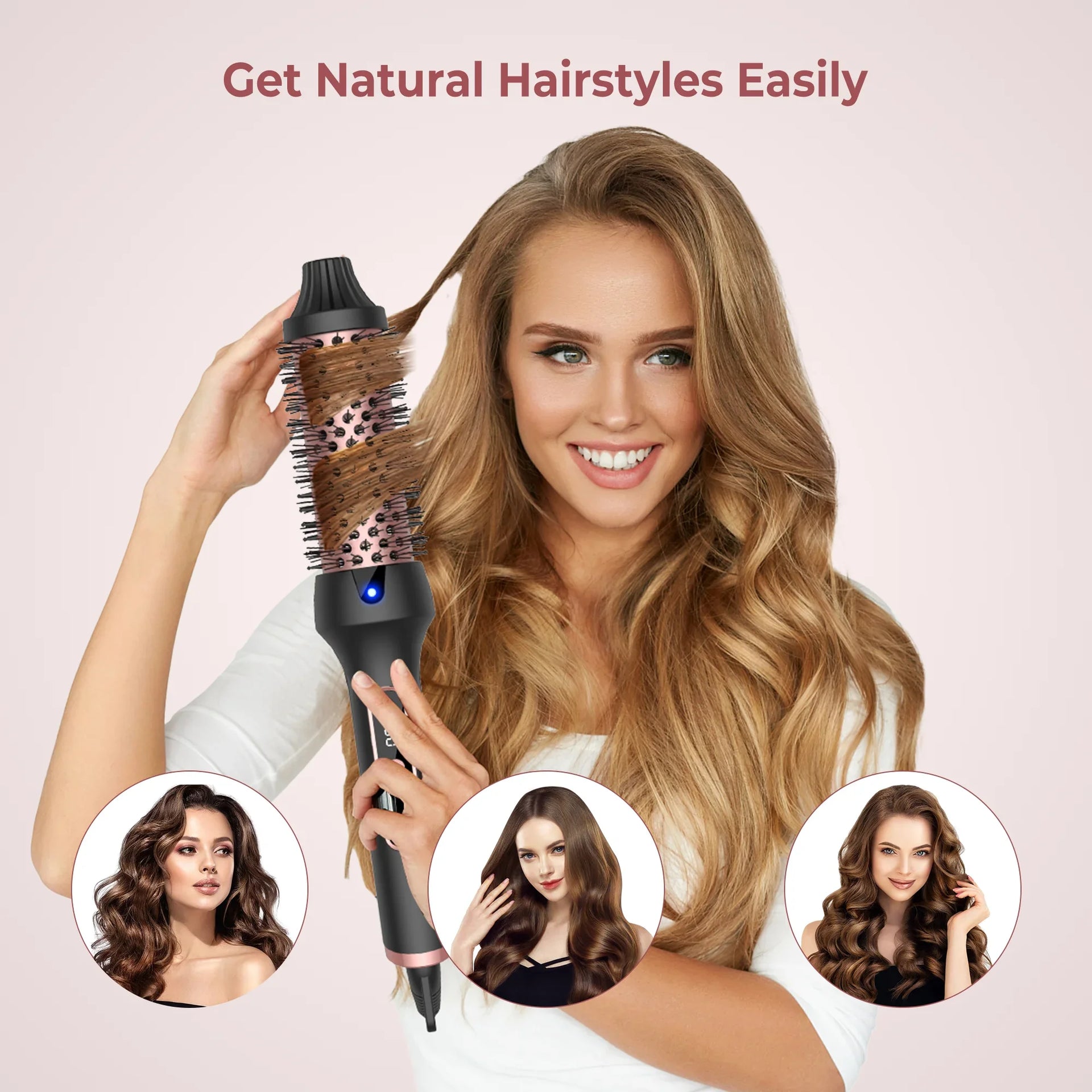 3-in-1 Thermal Ionic Heated Round Hair Brush Curler Styler