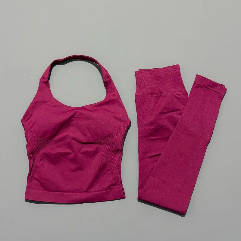2-Piece Women’s Yoga Set Halter Top Peach Lift Leggings