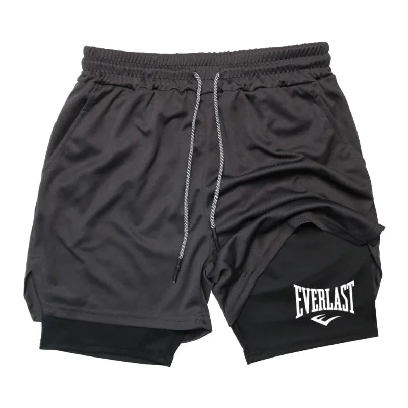 Men’s  2-in-1 Compression Gym Shorts Quick Dry