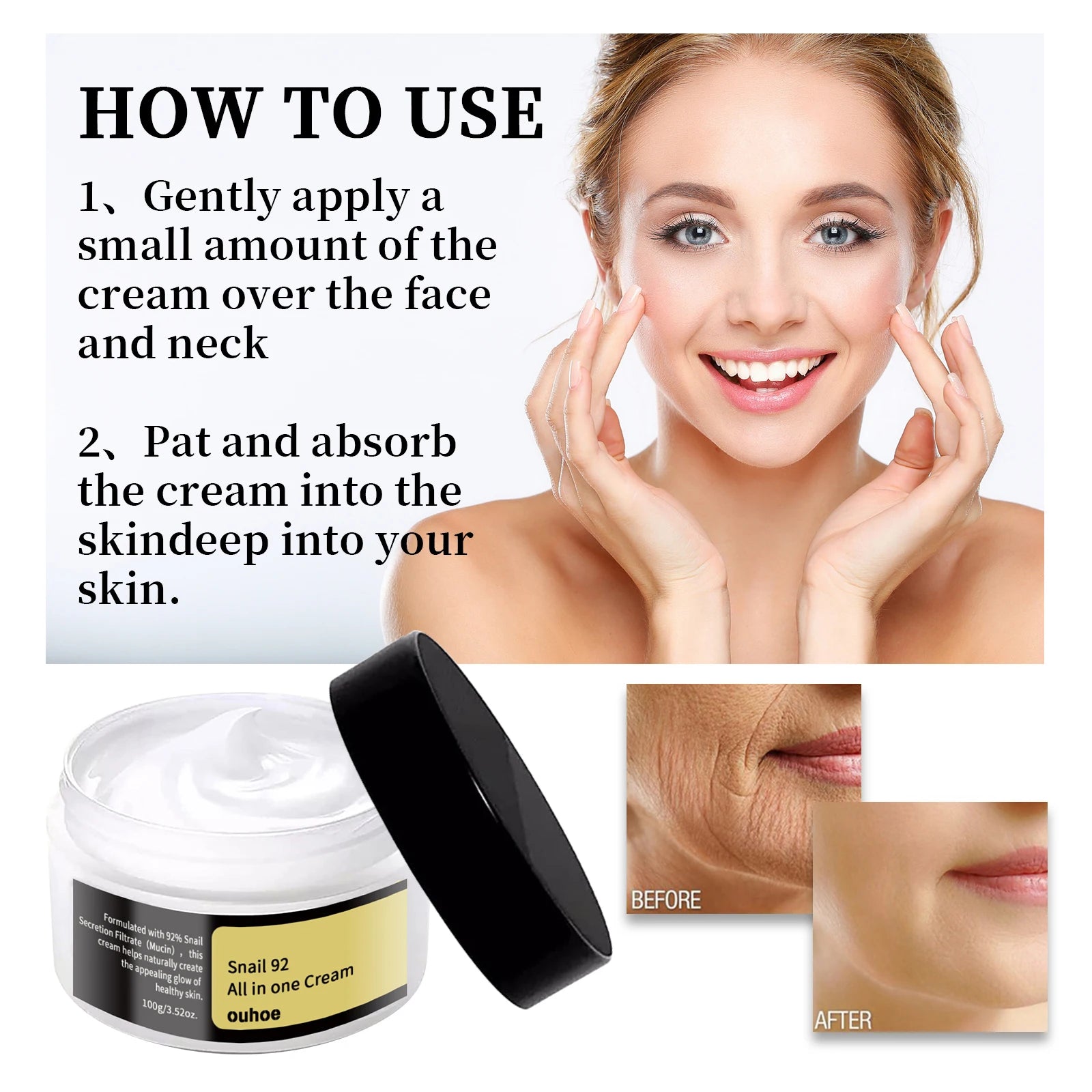 Snail Mucin Cream 92% Hydrating Repairing Face Moisturizer Korean