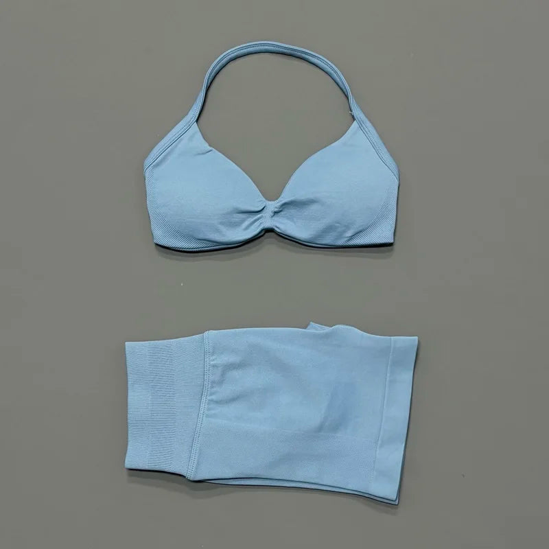 2-Piece Women’s Yoga Set Strappy Bra Scrunch Shorts