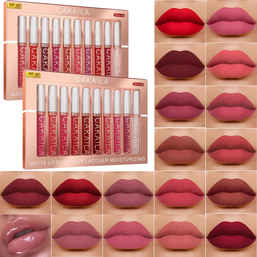 10pcs Matte Liquid Lipstick Set Waterproof Velvet Lip Gloss Lip Oil