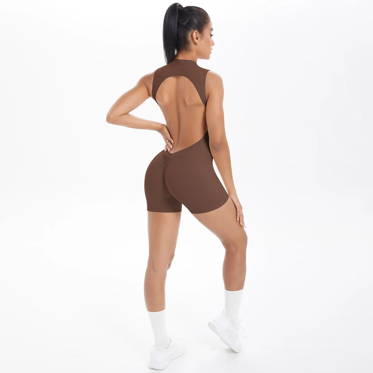 Sleeveless Backless Yoga Jumpsuit Women Solid Color Fitness Bodysuit