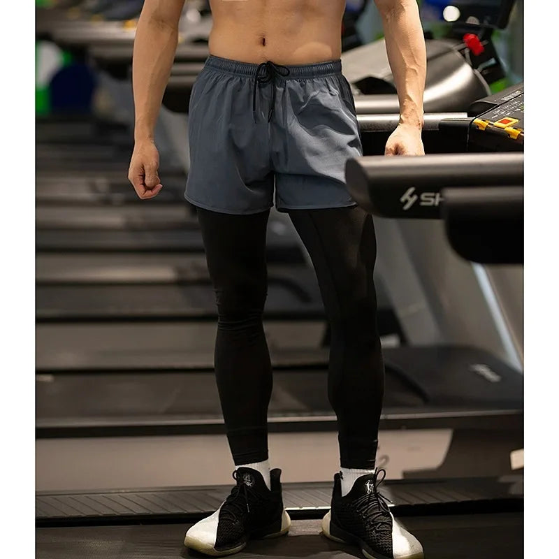 Men’s 2-in-1 Running Tights Quick Dry Elastic Marathon Pants