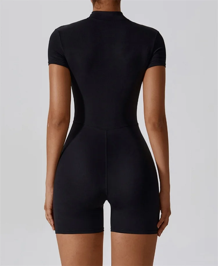 Nude One-Piece Yoga Jumpsuit Stand Collar Half Zipper Fitness