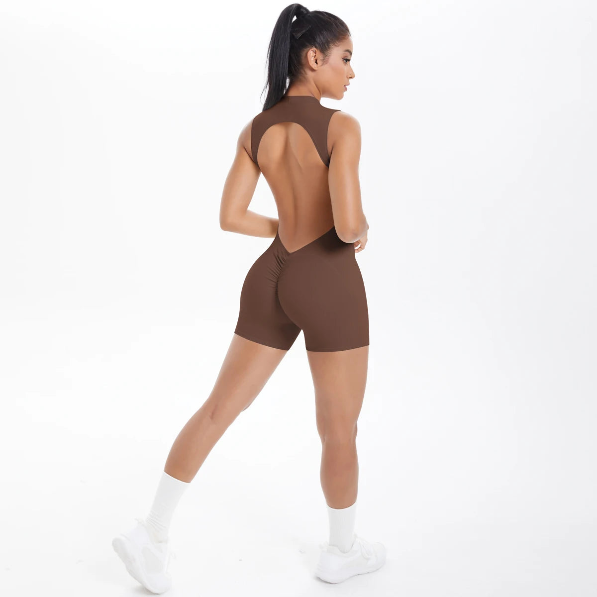 Sleeveless Backless Yoga Jumpsuit Women Solid Color Fitness Bodysuit