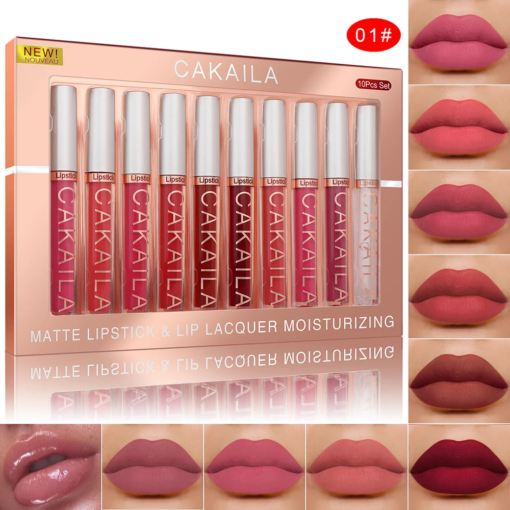 10pcs Matte Liquid Lipstick Set Waterproof Velvet Lip Gloss Lip Oil
