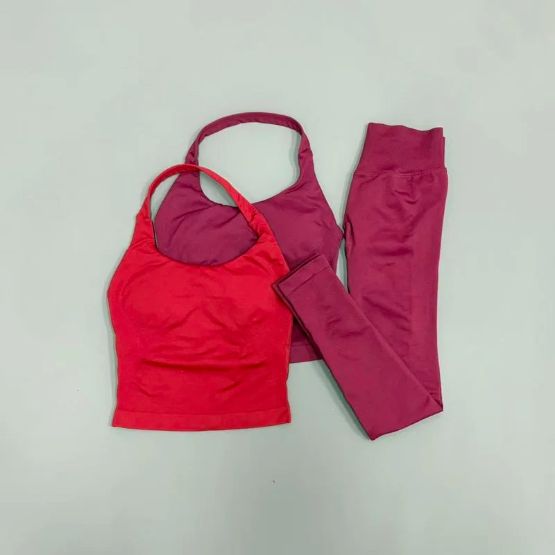 2-Piece Women’s Yoga Set Halter Top Peach Lift Leggings